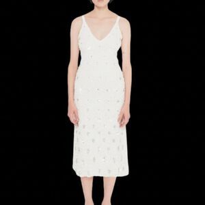 $540 NWT AS by DF Monte Carlo White Stretch Mid Dress Rhinestones Size SMALL